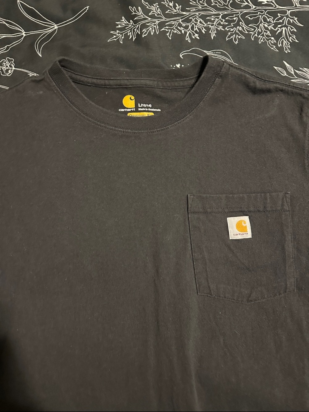 Carhartt Black Pocket Tee with Yellow Logo Patch